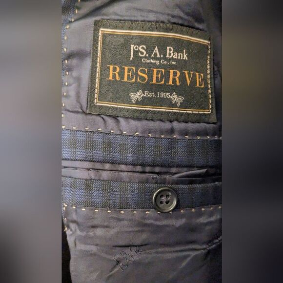 JoS A Banks tailored fit silk wool bland navy blue two button blazer coat sz 44L - Picture 5 of 13